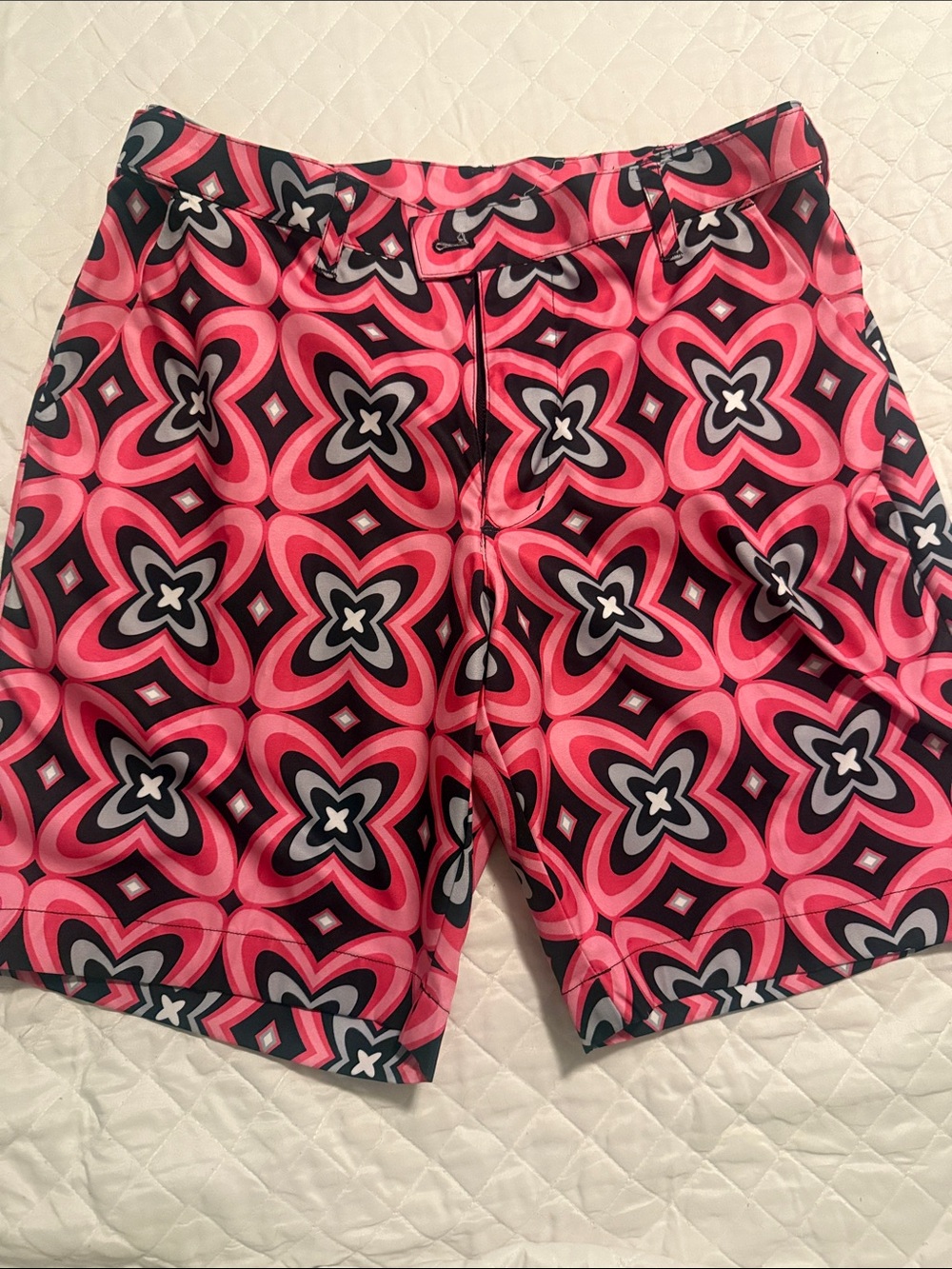 Loudmouth Pink & Black Retro Geo Flat Front Shorts